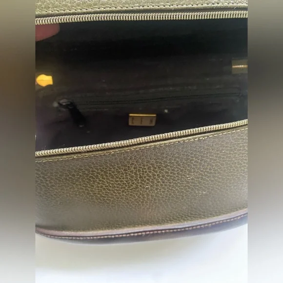 Vintage Olive Green and Brown Travel Purse Bag - Picture 5 of 7